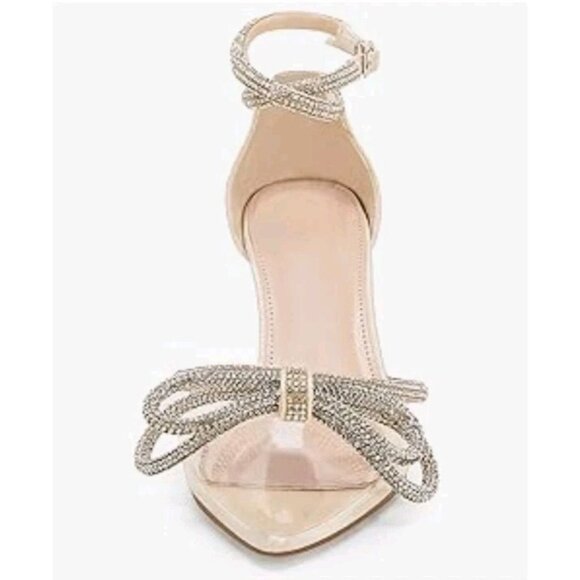 Coutgo Women's Clear Heels Closed Toe Pointed Rhinestone Heels Light Gold 8.5 - Picture 2 of 5